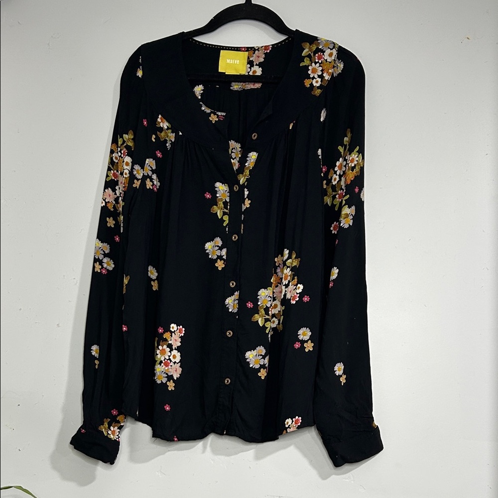 Maeve Black Floral Blouse